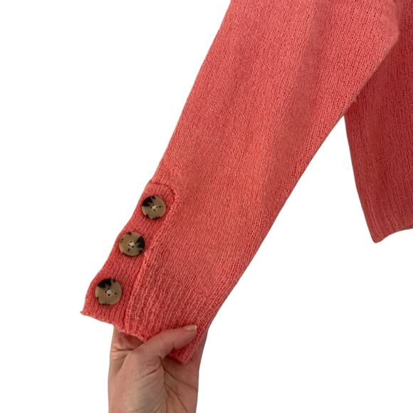 Joie Coral/Pink Wool Blend Long Sleeve Crew Neck Sweater with Button/Cuff S - Picture 3 of 12